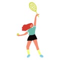 Woman playing tennis. Illustration in flat hand drawn style.