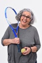 Woman playing tennis on white background Royalty Free Stock Photo