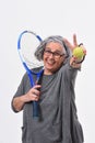 Woman playing tennis on white background Royalty Free Stock Photo