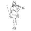 Woman playing violin vector illustration sketch doodle hand drawn with black lines isolated on white background Royalty Free Stock Photo