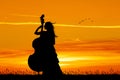 Woman plays the cello at sunset Royalty Free Stock Photo