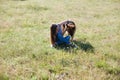 Woman plays with the dog German Shepherd when training Royalty Free Stock Photo