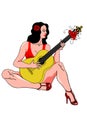 Woman plays the guitar.