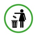 Woman Please Only Throw Litter in Bin Silhouette Icon. Allowed Throw Napkin, Paper, Pads, Towel in Waste Basket Symbol