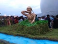 Woman plucking tea leaves, beautiful statute at Brahmaputra festival. Royalty Free Stock Photo