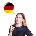 Woman point on the bubble with german flag Royalty Free Stock Photo