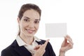 Woman Pointing Card Royalty Free Stock Photo