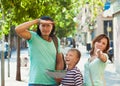 Woman pointing the direction for family Royalty Free Stock Photo