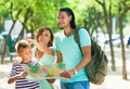 Woman pointing the direction for family Royalty Free Stock Photo