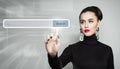 Woman pointing. Female Hand and empty address bar Royalty Free Stock Photo