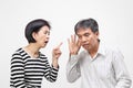 Woman pointing her finger against and blame her husband