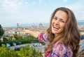 Woman pointing on panoramic view of florence Royalty Free Stock Photo