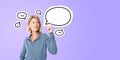 Woman pointing up and speech bubble Royalty Free Stock Photo