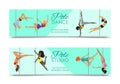 Woman pole dancing studio banner sexy female vector illustration. Professional sensuality human strong performance Royalty Free Stock Photo