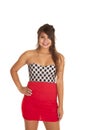 Woman polka top red skirt