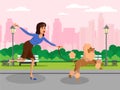 Woman with Poodle running Vector Design Element
