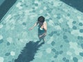 holiday woman girl swim pool water vacation summer person illustration young. Generative AI.