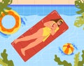 Woman on pool float vector concept