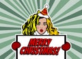 Woman pop art greeting Christmas