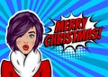 Woman pop art greeting Christmas