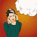 Woman in pop art retro comic style. Woman Oh emotional reaction speech bubble.