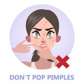 Woman pop pimple on the acne face.