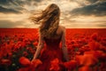 Woman poppies field delicate. Generate Ai Royalty Free Stock Photo