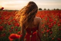 Woman poppies field. Generate Ai Royalty Free Stock Photo