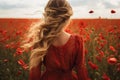 Woman poppies field pose. Generate Ai Royalty Free Stock Photo