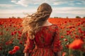 Woman poppies full field. Generate Ai Royalty Free Stock Photo