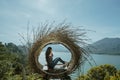 Woman portrait enjoying nature from a hill top Royalty Free Stock Photo