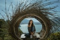 Woman portrait enjoying nature from a hill top Royalty Free Stock Photo