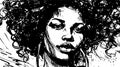 Woman portrait in hand drawing or engraving style. 60s styled beautiful comic book character in black and white.