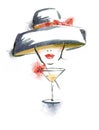 Woman portrait with hat and cocktail.