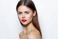 Woman portrait look ahead red lips attractive look model clear skin