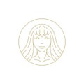 Woman portrait natural beauty long hair cosmetology circle frame line art deco vintage logo vector Royalty Free Stock Photo