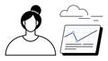 Businesswoman and Analytics Graph with Cloud Representing Data Analysis and Performance Monitoring Royalty Free Stock Photo