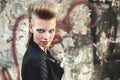 Woman, portrait and punk for fashion in urban area for, funky, grunge and street art. Graffiti wall, pop art and female Royalty Free Stock Photo