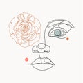 Woman portrait with rose flower, vector illustration for fashion design