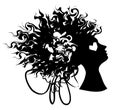 Woman portrait silhouette with curly hair