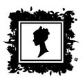 Woman portrait silhouette, floral frame