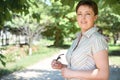 Woman portrait in summer outdoor, happy people, city park Royalty Free Stock Photo