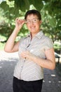 Woman portrait in summer outdoor, happy people, city park Royalty Free Stock Photo