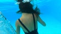 Woman portrait swimming in pool underwater