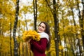 Woman portret in autumn leaf tree Royalty Free Stock Photo