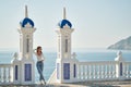 Woman pose in Balcon del Mediterraneo. Benidorm. Spain Royalty Free Stock Photo