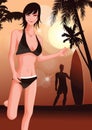 woman posing in a bikini suit. Vector illustration decorative design
