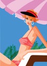 woman posing in a bikini suit. Vector illustration decorative design