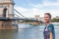 Woman posing at Chain Bridge, Budapest, Hungary Royalty Free Stock Photo