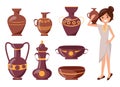 Woman Posing with Clay Vase Vector Illustration